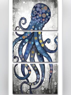 Octopus Wall Art Abstract Grey and Blue Octopus Painting
